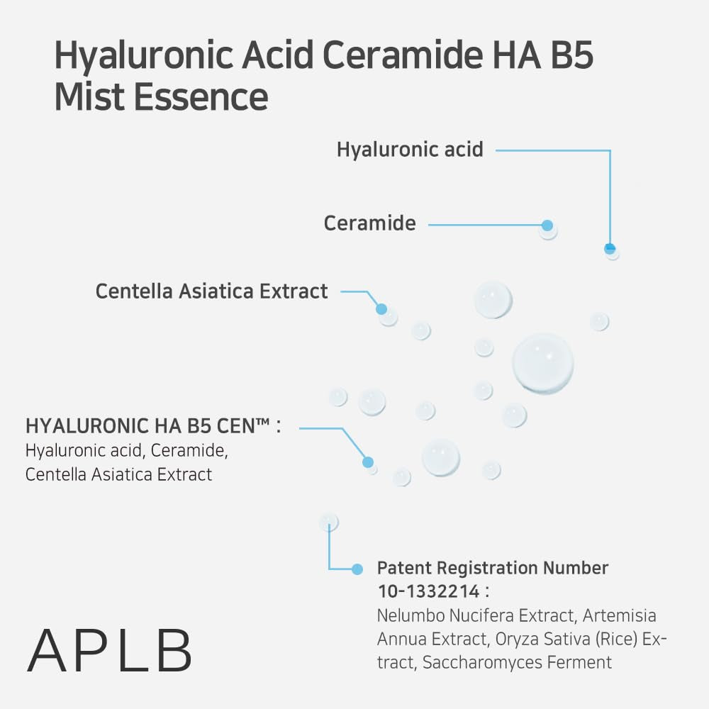 Hyaluronic Acid Ceramide HA B5 Mist Essence | HYALURONIC HA B5 CEN™ 28.7% 3.55 Fl.Oz/Korean Skincare, Replenishing Moisture, Revitalize for Gentle and Improve Skin Texture through Hyaluronic