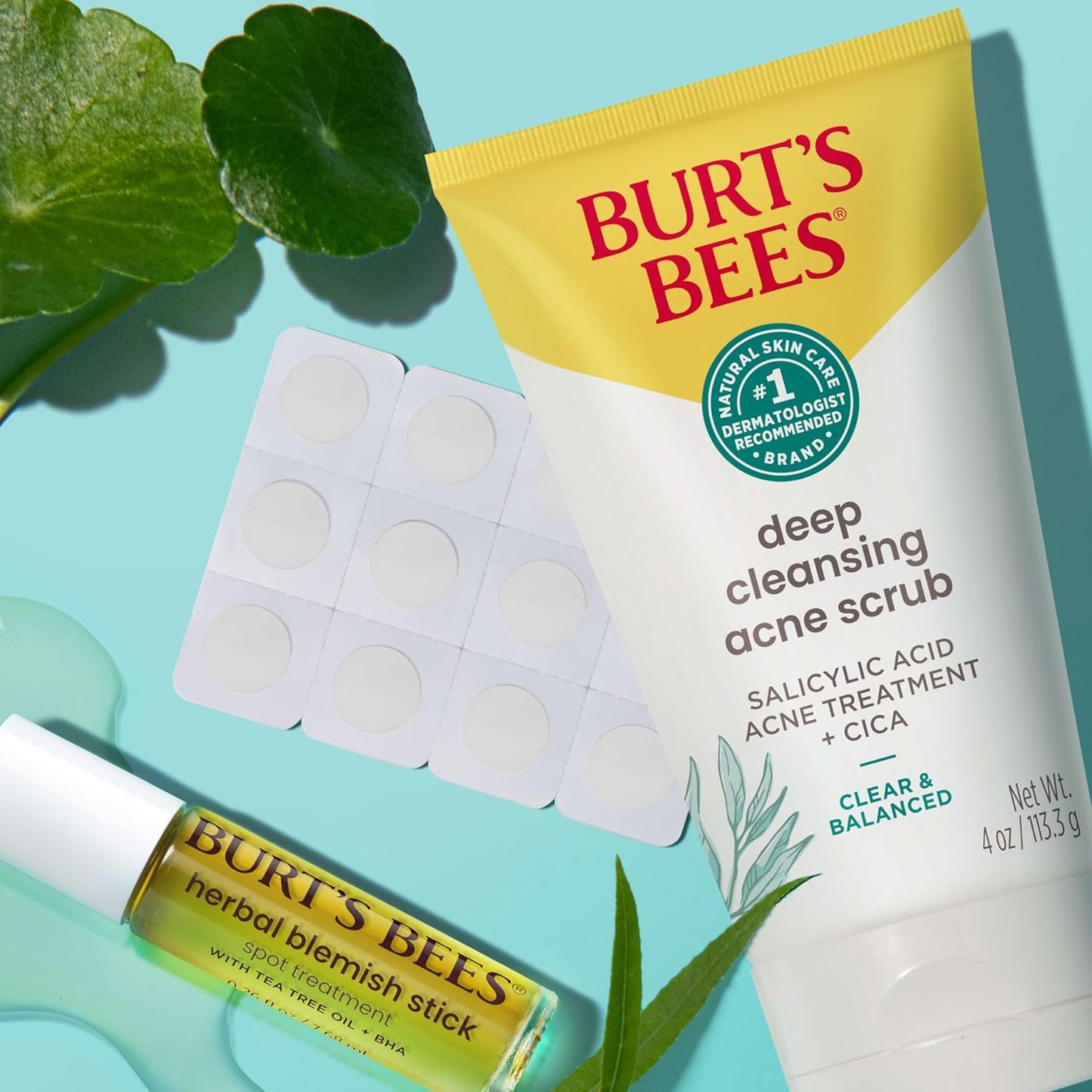 Burt’S Bees Back to School Dorm Essentials, Clear and Balanced Deep Cleansing Acne Scrub, Salicylic Acid Acne Treatment with Cica, Facial Cream Exfoliator Helps Unclog Pores and Reduce Acne, 4 Oz