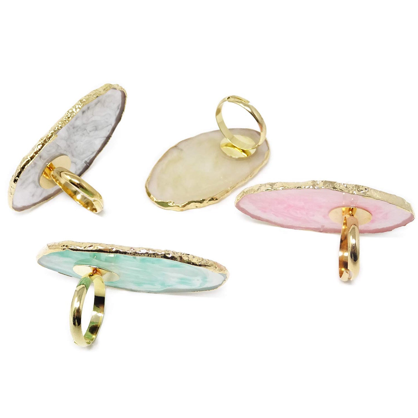 4PCS Resin Marble Nail Art Palette Rings Gel Polish Mixing Trays DIY Color Plates Nail Art Polish Holder with Adjustable Finger Ring for Nail Art