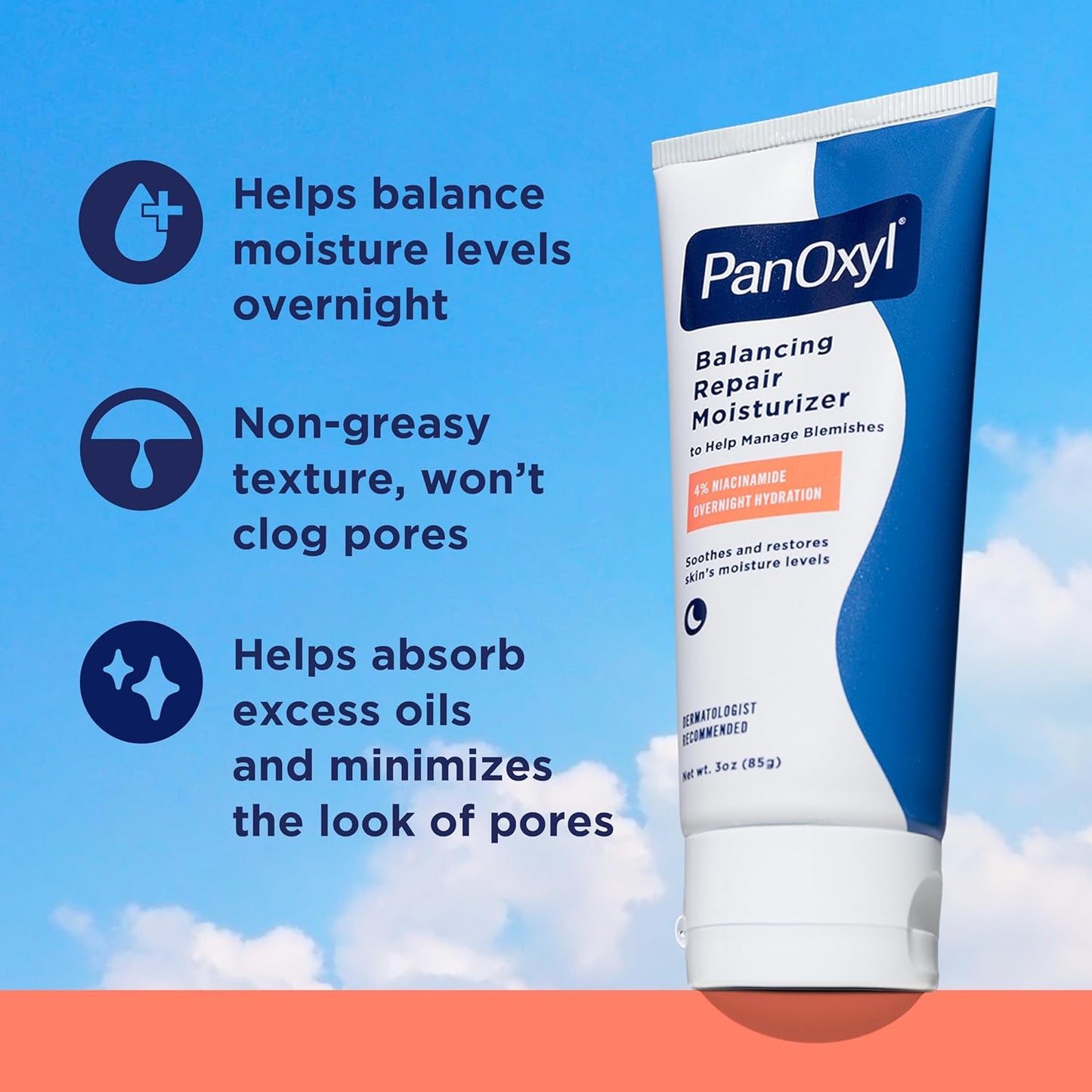 PM Balancing Repair Moisturizer with Niacinamide, Ceramides and Cica, Hydrating Face Moisturizer, Acne Prone Skin and Dry Skin, Non-Comedogenic Night Face Moisturizer, 3 Oz