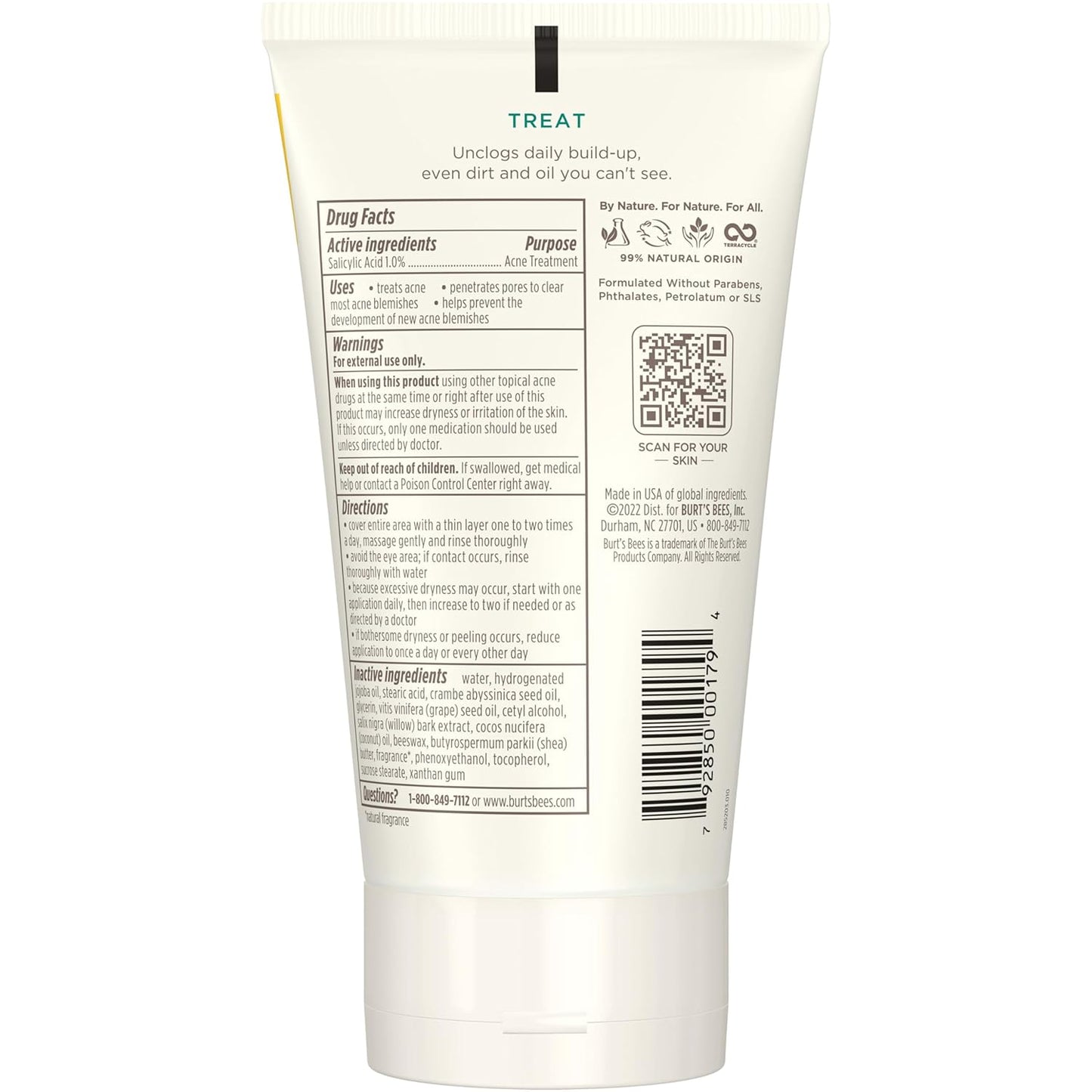 Burt’S Bees Back to School Dorm Essentials, Clear and Balanced Deep Cleansing Acne Scrub, Salicylic Acid Acne Treatment with Cica, Facial Cream Exfoliator Helps Unclog Pores and Reduce Acne, 4 Oz