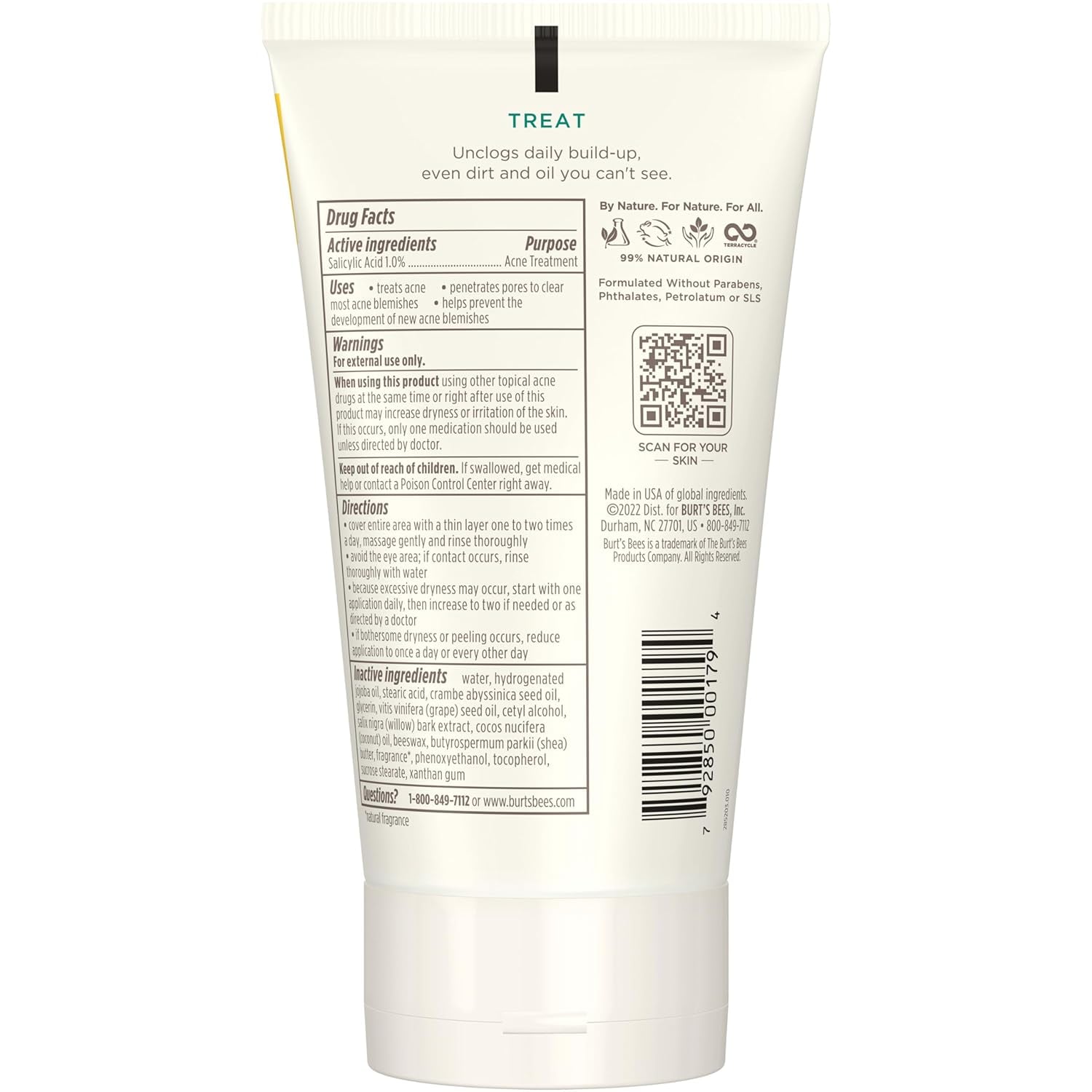 Burt’S Bees Back to School Dorm Essentials, Clear and Balanced Deep Cleansing Acne Scrub, Salicylic Acid Acne Treatment with Cica, Facial Cream Exfoliator Helps Unclog Pores and Reduce Acne, 4 Oz