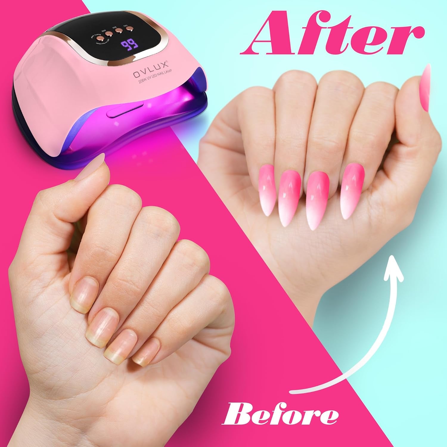 UV Light for Nails - 208W UV LED Nail Lamp with 66 Beads, Professional Nail Dryer for Quick Drying - Lampara Led Para Uñas Profesional