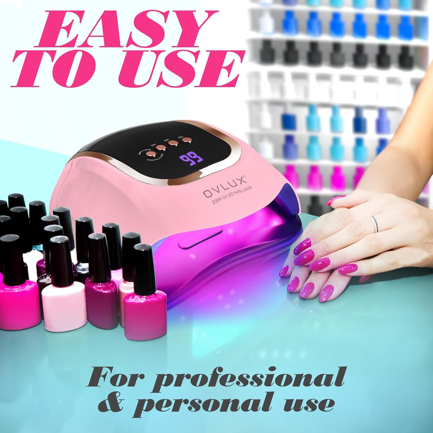 UV Light for Nails - 208W UV LED Nail Lamp with 66 Beads, Professional Nail Dryer for Quick Drying - Lampara Led Para Uñas Profesional