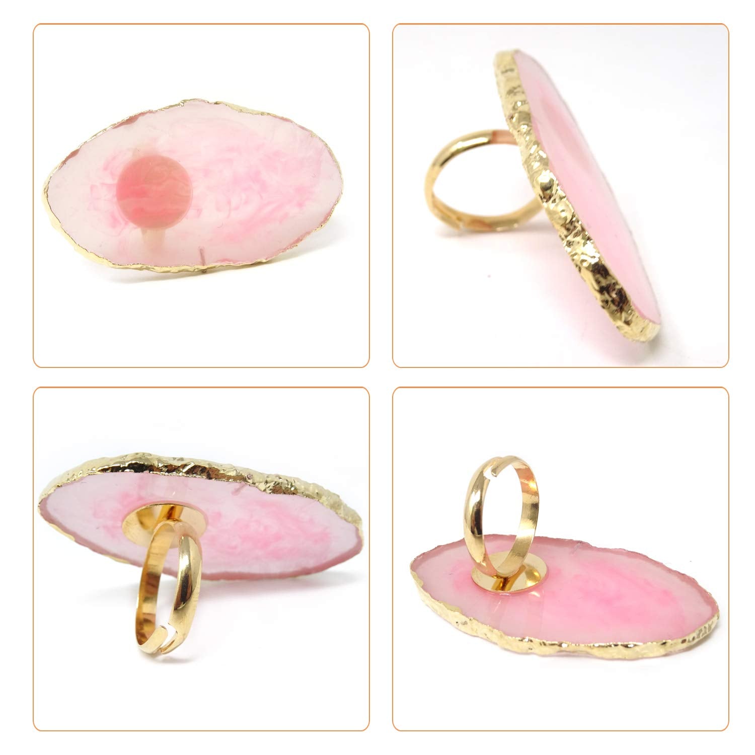 4PCS Resin Marble Nail Art Palette Rings Gel Polish Mixing Trays DIY Color Plates Nail Art Polish Holder with Adjustable Finger Ring for Nail Art