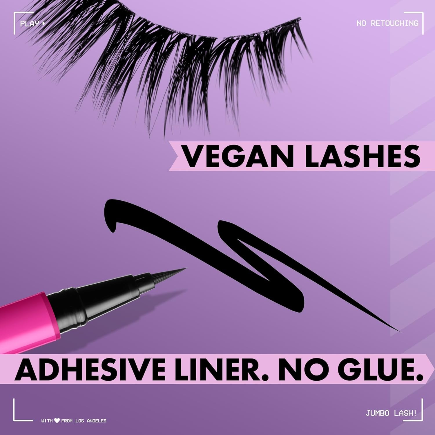 Jumbo Lash! Vegan False Eyelashes, up to 12HR Wear, Reusable Fake Lashes - Glam Accent