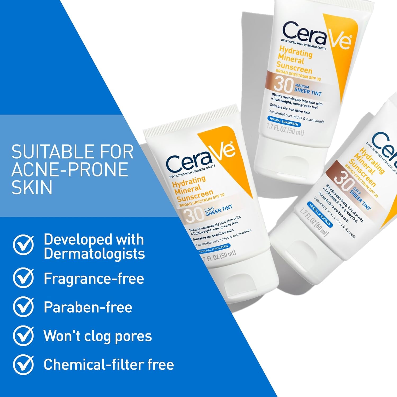 Hydrating Mineral Sunscreen SPF 30 with Sheer Tint, Tinted Mineral Sunscreen with Zinc Oxide & Titanium Dioxide, Blends Seamlessly for Healthy Glow, Light, 1.7 Oz