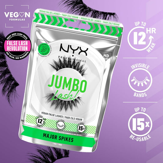 Jumbo Lash! Vegan False Eyelashes, up to 12HR Wear, Reusable Fake Lashes - Major Spikes