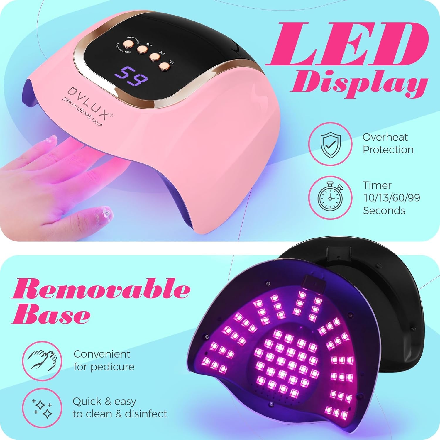 UV Light for Nails - 208W UV LED Nail Lamp with 66 Beads, Professional Nail Dryer for Quick Drying - Lampara Led Para Uñas Profesional