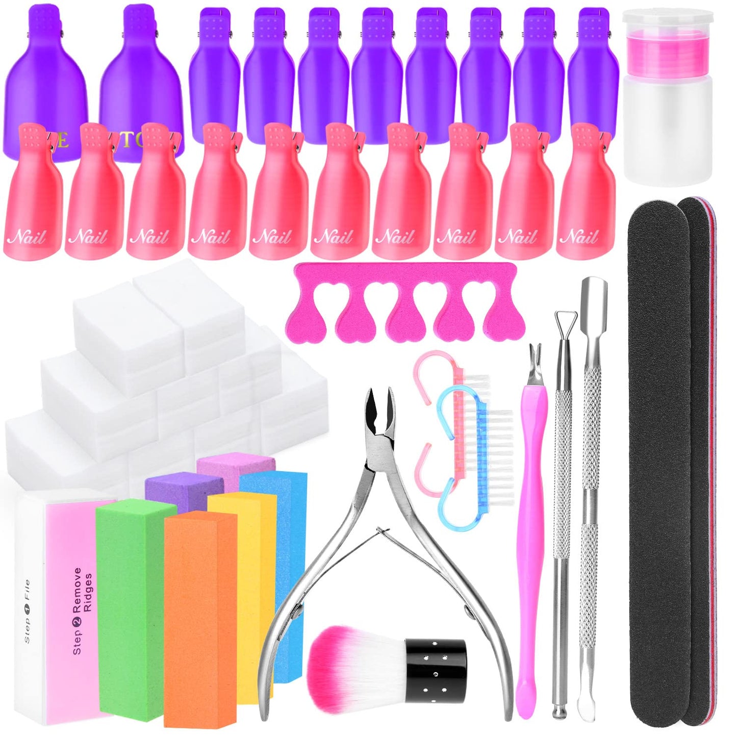 Gel Polish Remover Kit,  1045Pcs Gel Nail Polish Remover Tools with Nail Clips, Nail Wipes, Cuticle Pusher and Cutter, Nail Buffer and Files for Acetone Acrylic Nail Remover