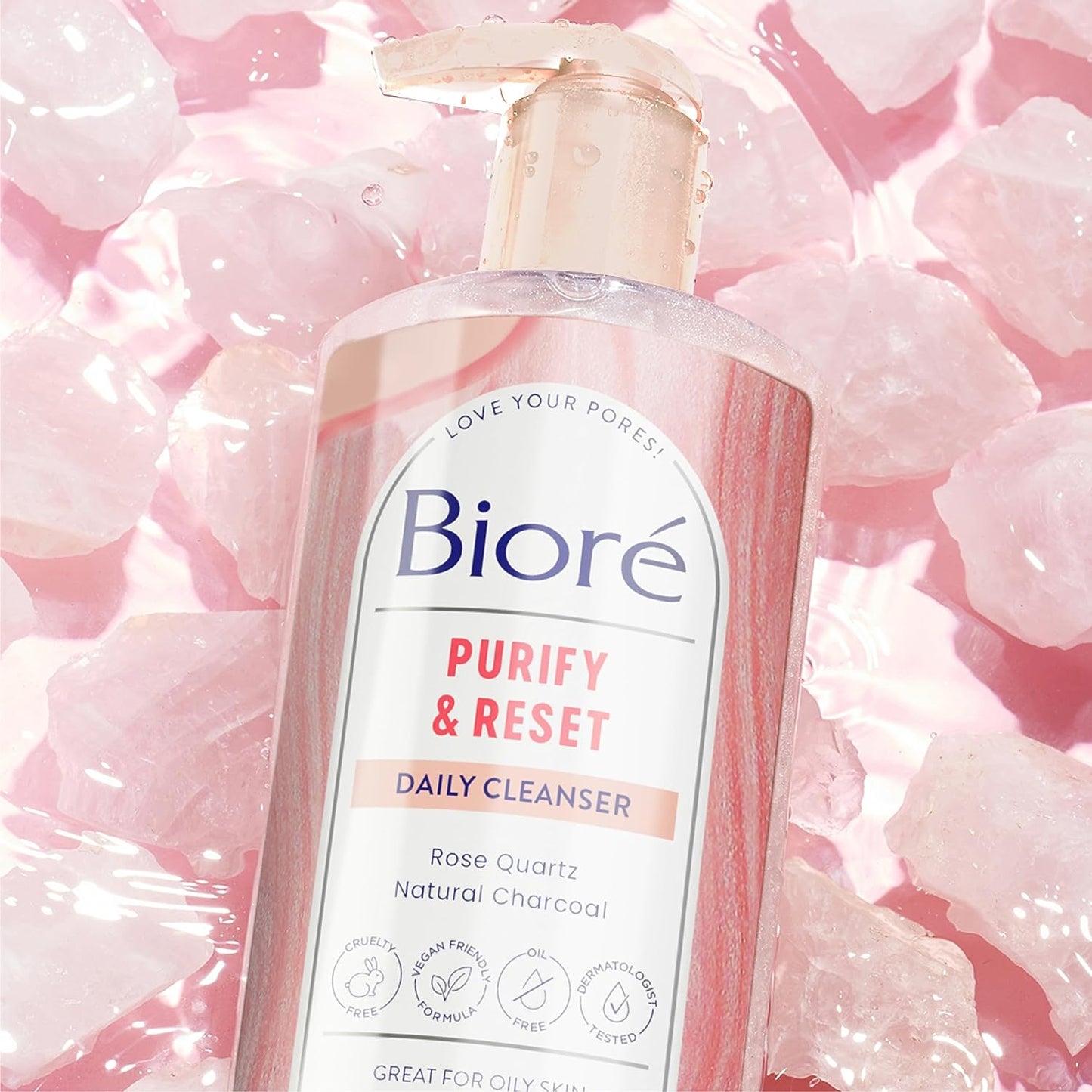 Rose Quartz + Charcoal Daily Purifying Cleanser, Oil Free Facial Cleanser Energizes Skin, Dermatologist Tested and Cruelty Free, 6.77 Oz