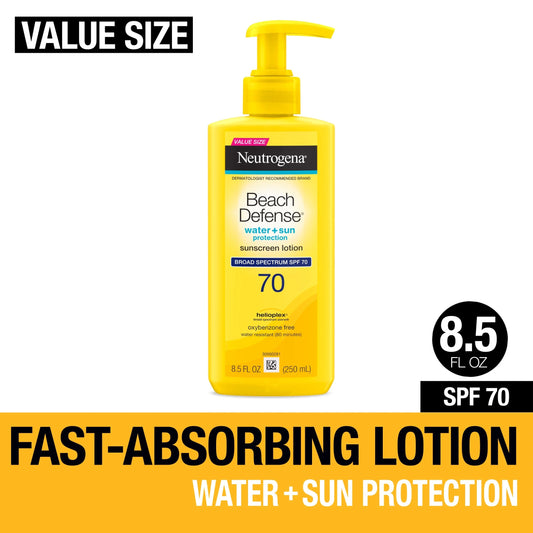 (3 Pack)  Beach Defense SPF 70 Sunscreen Lotion, Oil-Free, 8.5 Oz