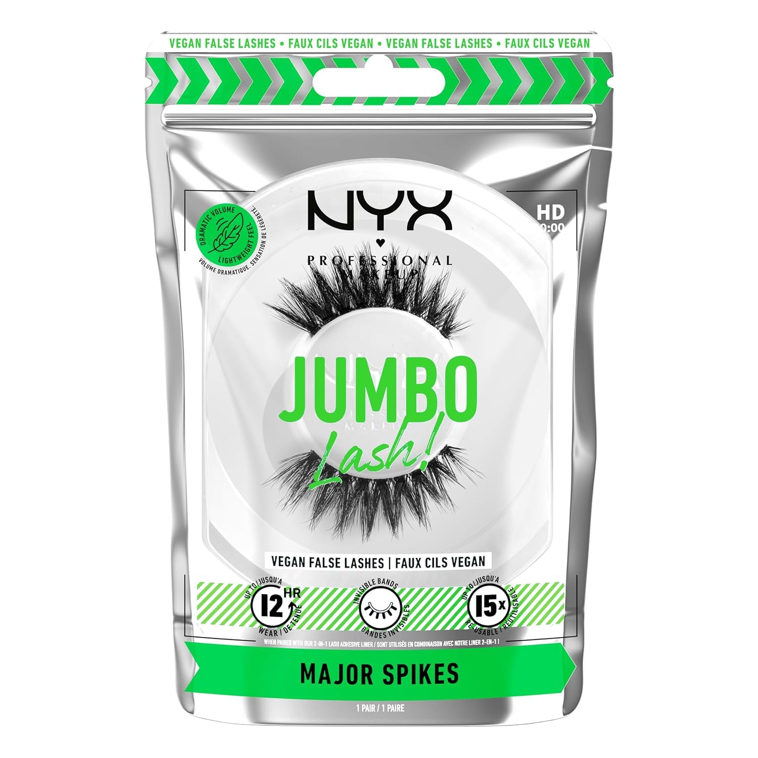 Jumbo Lash! Vegan False Eyelashes, up to 12HR Wear, Reusable Fake Lashes - Major Spikes