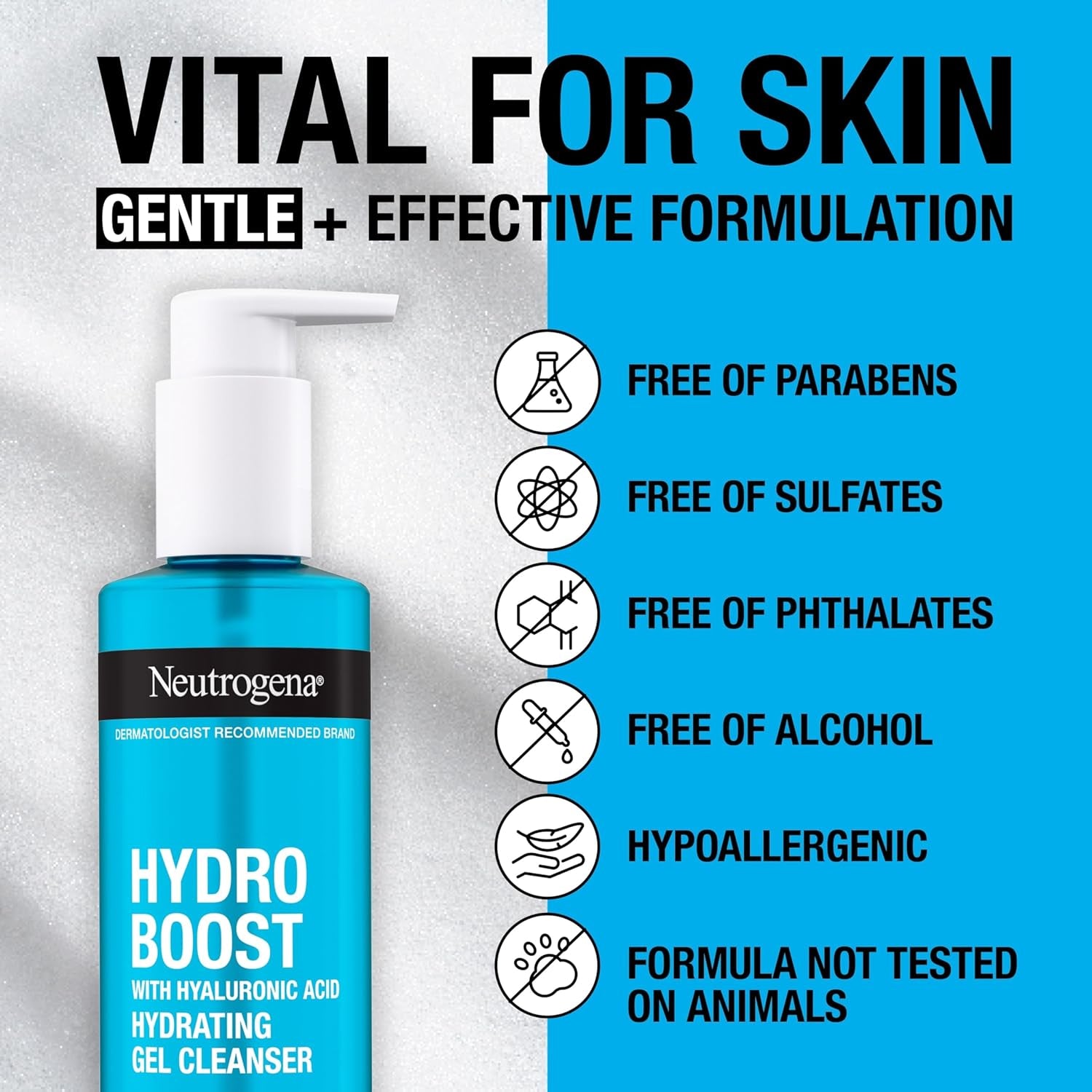 Hydro Boost Hydrating Gel Cleanser, Face Wash & Makeup Remover, Gentle Facial Cleanser with Hyaluronic Acid, Hypoallergenic, Oil-Free, Soap-Free, 7.8 Fl Oz