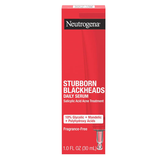 Stubborn Blackheads Daily Acne Facial Serum with Salicylic, Glycolic, Polyhydroxy & Mandelic Acids, Oil-Free Face Serum for Acne-Prone Skin to Help Clear Clogged Pores, 1 Fl. Oz