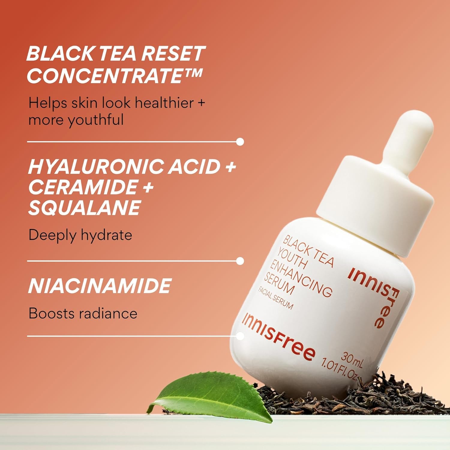 Black Tea Youth Serum, Korean Anti-Aging Treatment with Niacinamide for Radiance, Firm Skin, Hydration, and Visible Skin Renewal