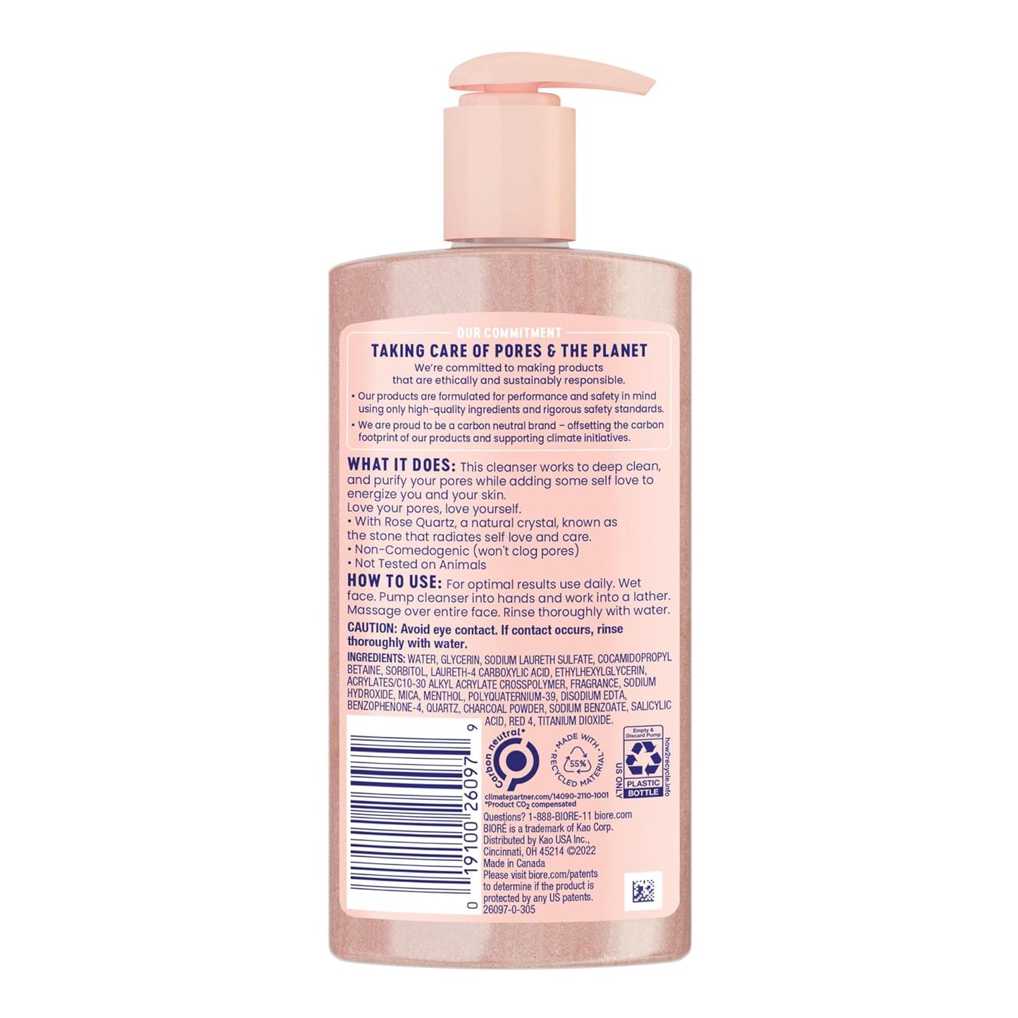 Rose Quartz + Charcoal Daily Purifying Cleanser, Oil Free Facial Cleanser Energizes Skin, Dermatologist Tested and Cruelty Free, 6.77 Oz