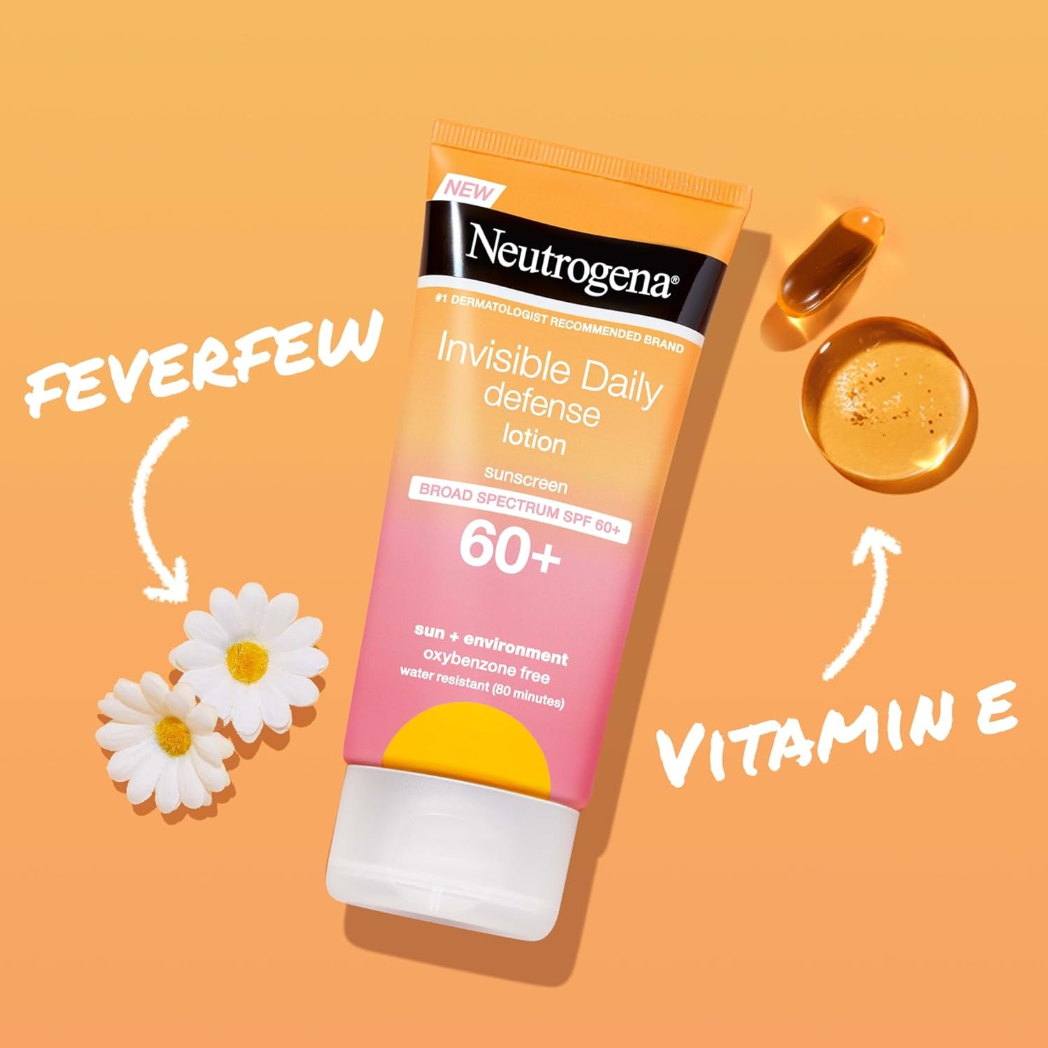 Invisible Daily Sunscreen Lotion, Broad Spectrum SPF 60+, Oxybenzone-Free & Water-Resistant, Sun or Environmental Aggressor Protection, Antioxidant, 3 Fl Oz (Pack of 1)