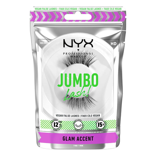 Jumbo Lash! Vegan False Eyelashes, up to 12HR Wear, Reusable Fake Lashes - Glam Accent