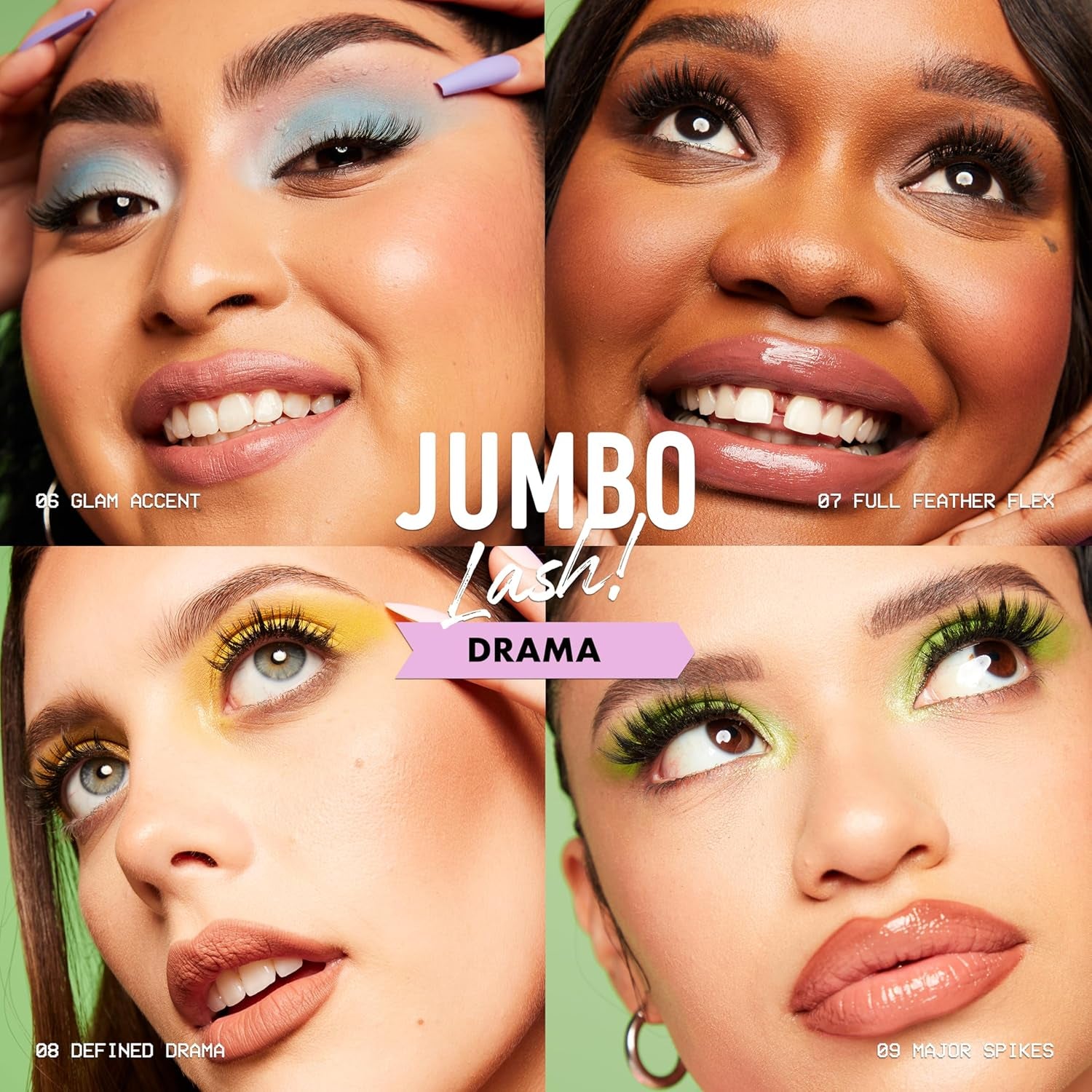 Jumbo Lash! Vegan False Eyelashes, up to 12HR Wear, Reusable Fake Lashes - Glam Accent