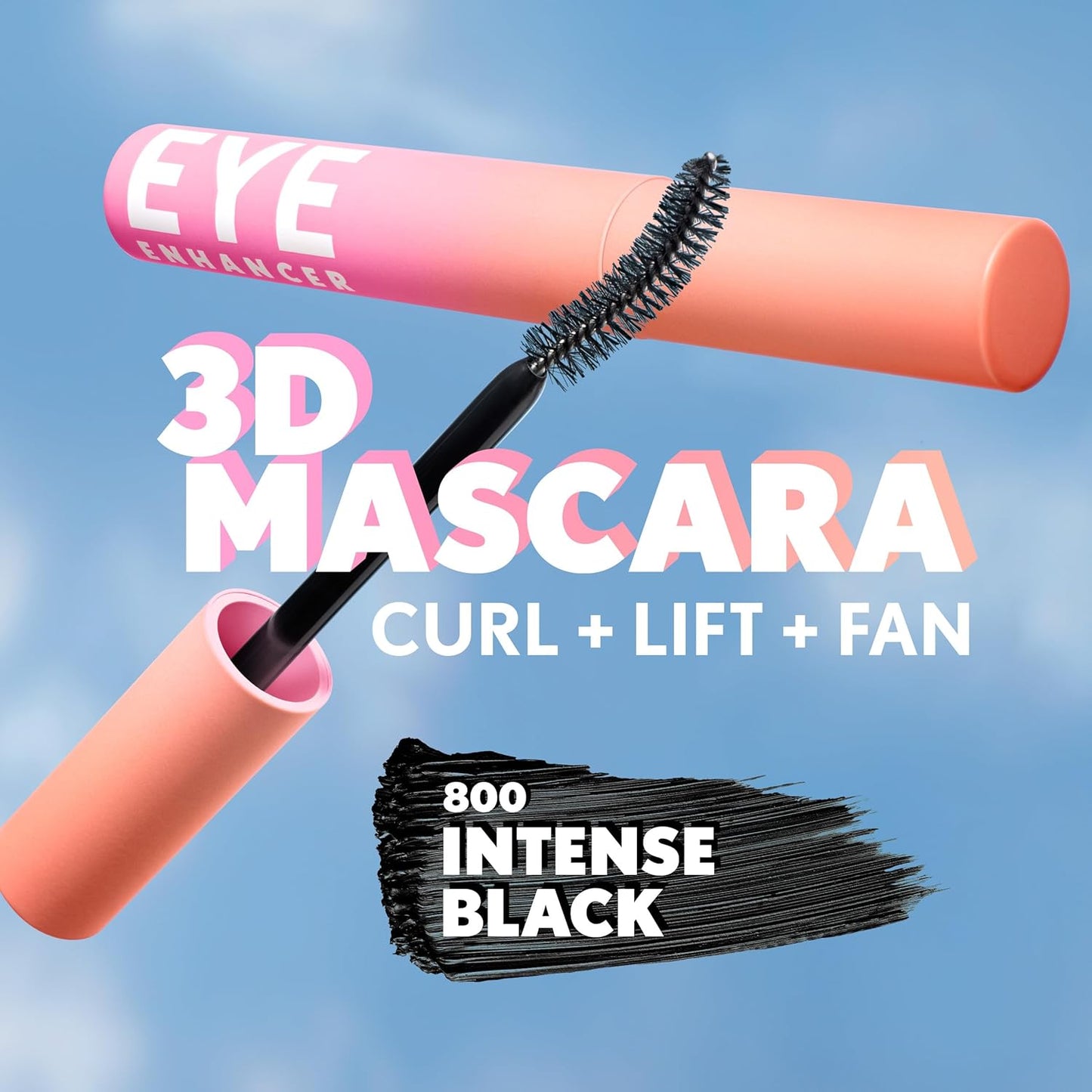 Eye Enhancer, Intense Black, 3D Mascara, Curved Fiber Brush, Plant-Based Lifting Wax, for All Lash Types, 24-Hour Wear, Transfer-Proof, Flake-Free, 0.30Oz