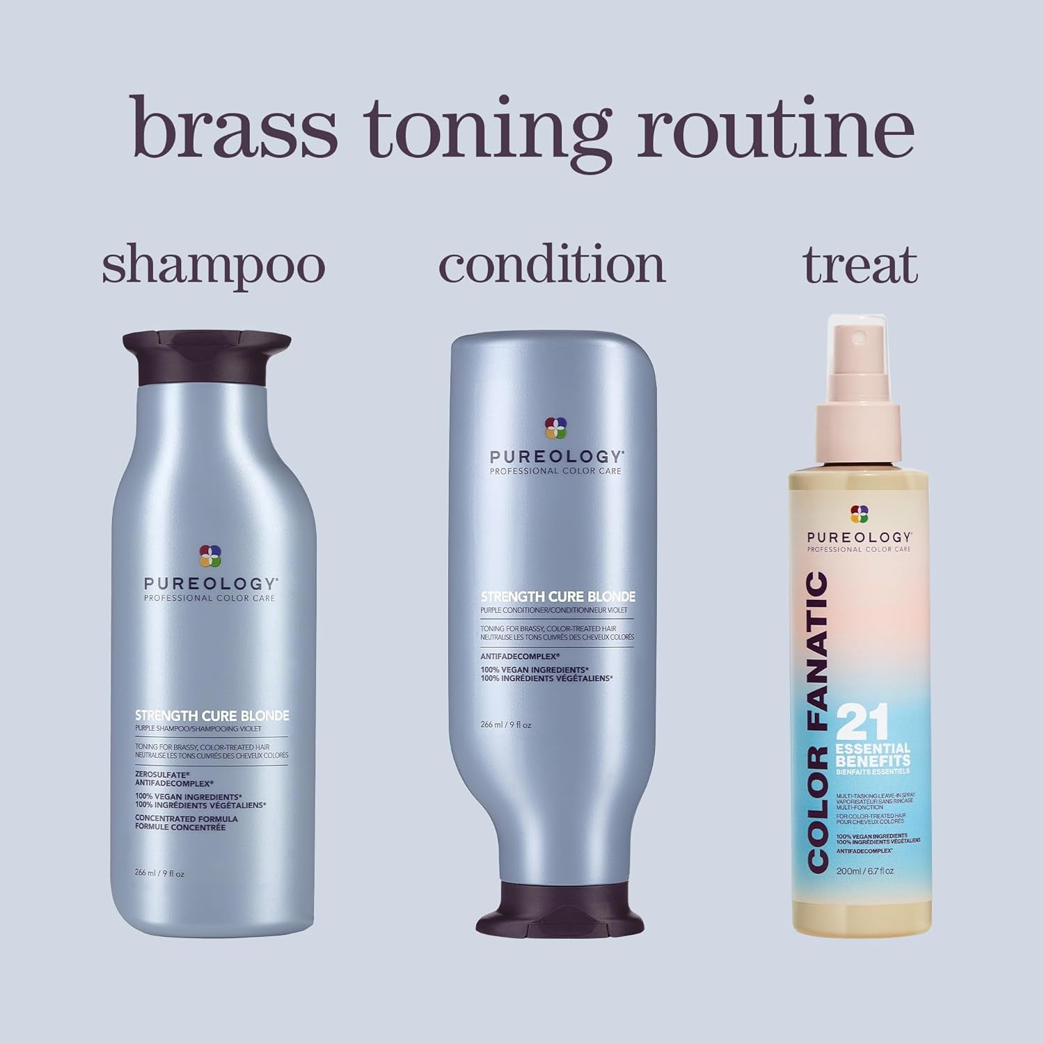 Pureology Strength Cure Blonde Purple Shampoo - for Blonde & Lightened Color-Treated Hair, Tones & Fortifies Brassy Hair, Sulfate-Free & Vegan