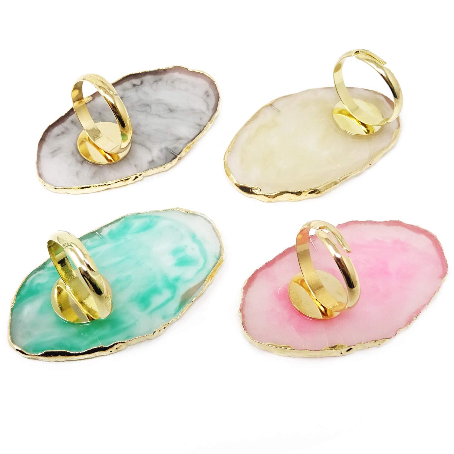 4PCS Resin Marble Nail Art Palette Rings Gel Polish Mixing Trays DIY Color Plates Nail Art Polish Holder with Adjustable Finger Ring for Nail Art
