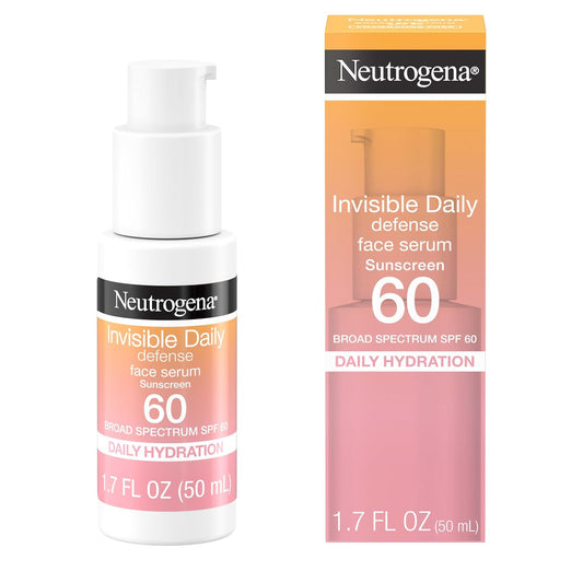 Invisible Daily Defense Face Sunscreen + Hydrating Serum with Broad Spectrum SPF 60 & Antioxidants to Help Skin Glow, Oil-Free, Fragrance Free, 1.7 Fl. Oz