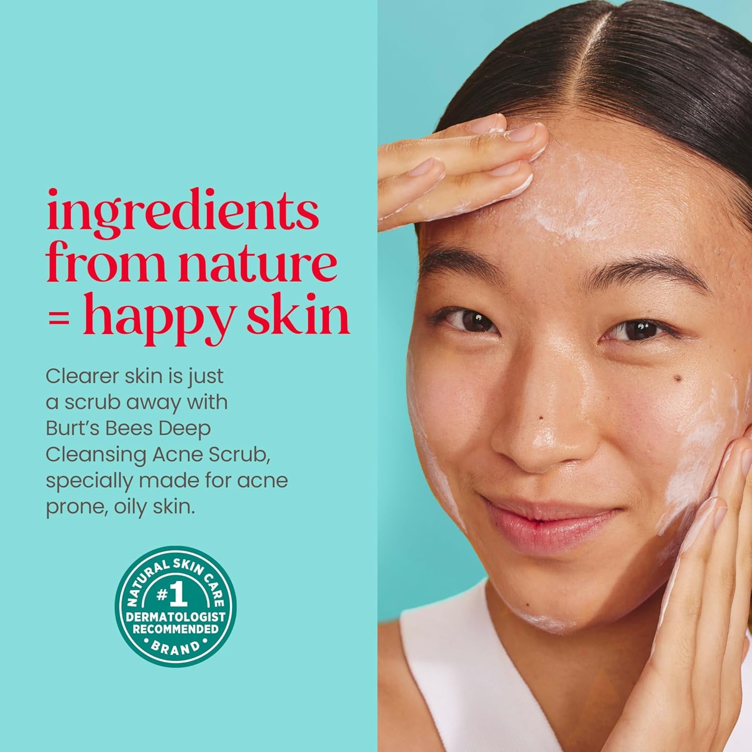 Burt’S Bees Back to School Dorm Essentials, Clear and Balanced Deep Cleansing Acne Scrub, Salicylic Acid Acne Treatment with Cica, Facial Cream Exfoliator Helps Unclog Pores and Reduce Acne, 4 Oz