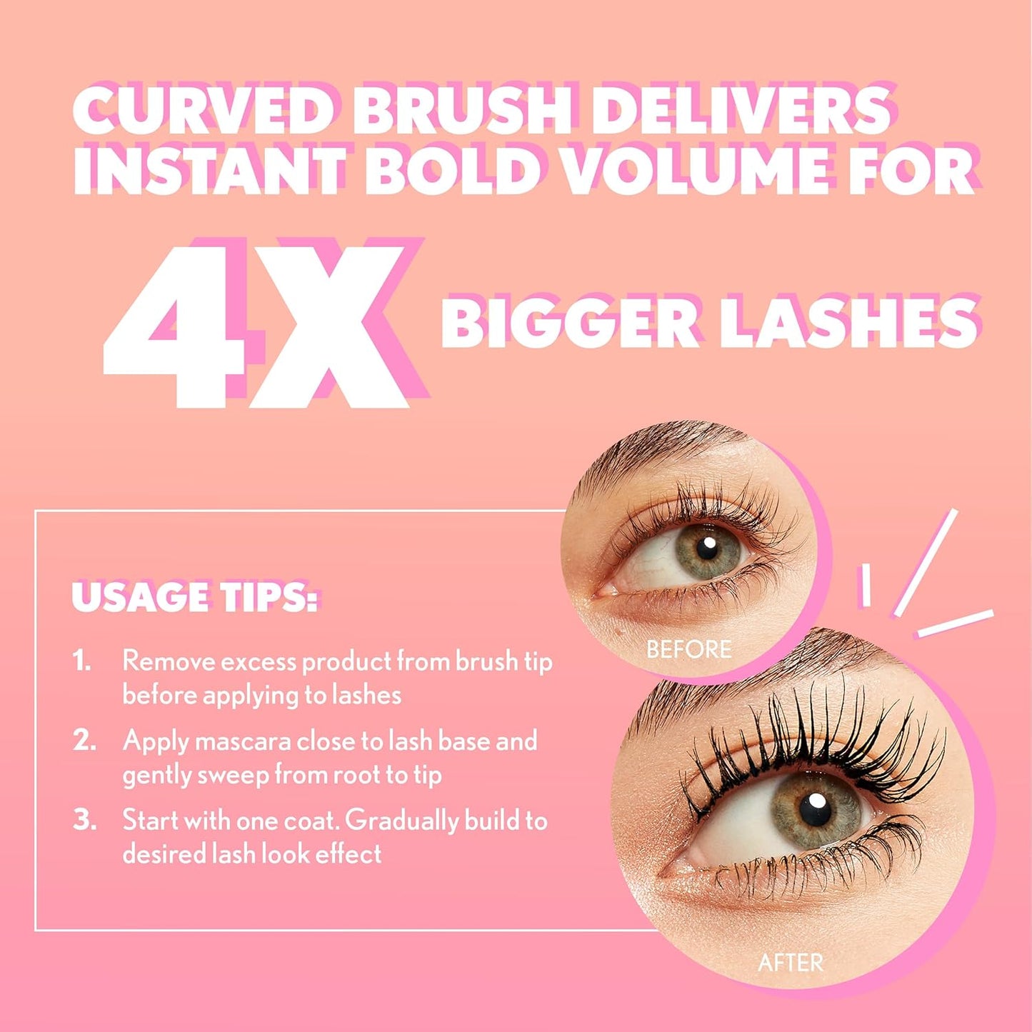 Eye Enhancer, Intense Black, 3D Mascara, Curved Fiber Brush, Plant-Based Lifting Wax, for All Lash Types, 24-Hour Wear, Transfer-Proof, Flake-Free, 0.30Oz