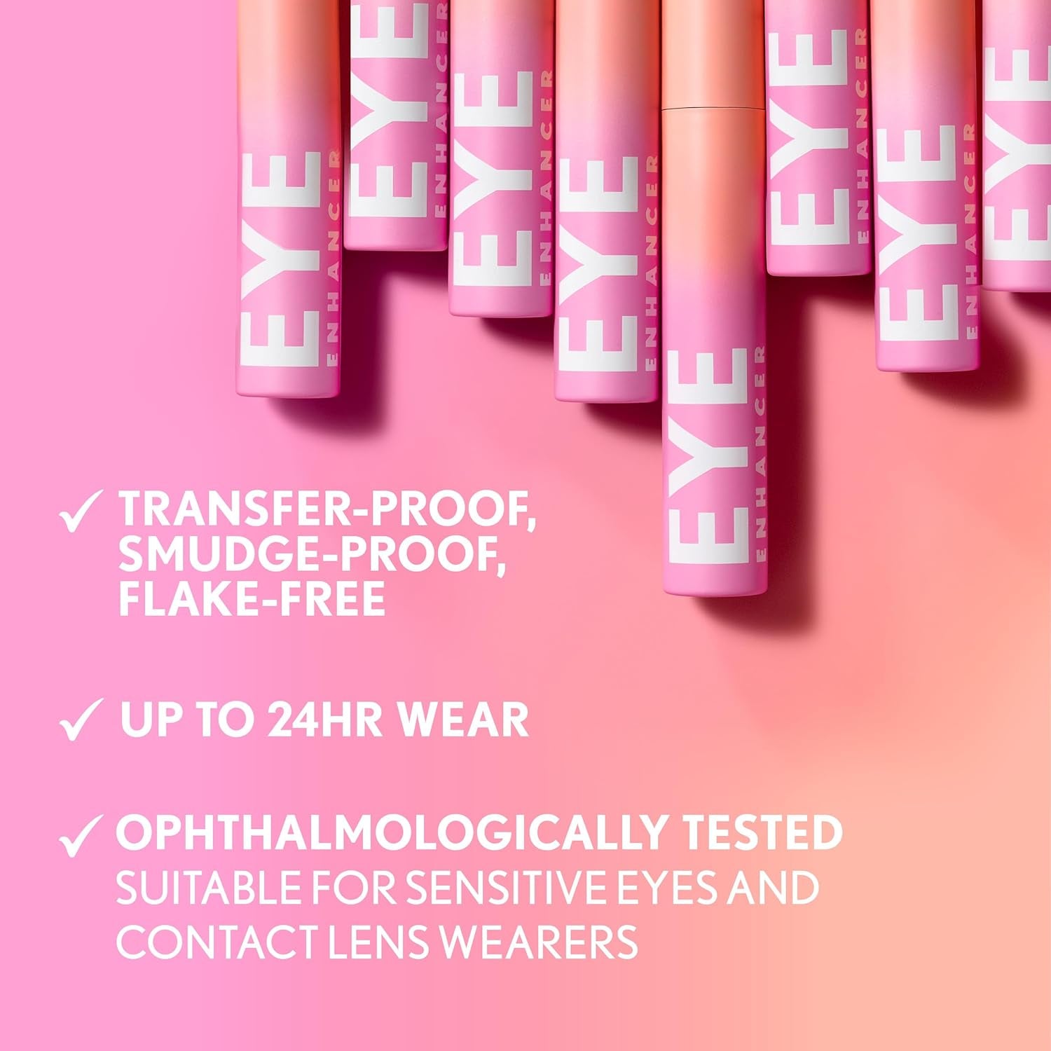 Eye Enhancer, Intense Black, 3D Mascara, Curved Fiber Brush, Plant-Based Lifting Wax, for All Lash Types, 24-Hour Wear, Transfer-Proof, Flake-Free, 0.30Oz