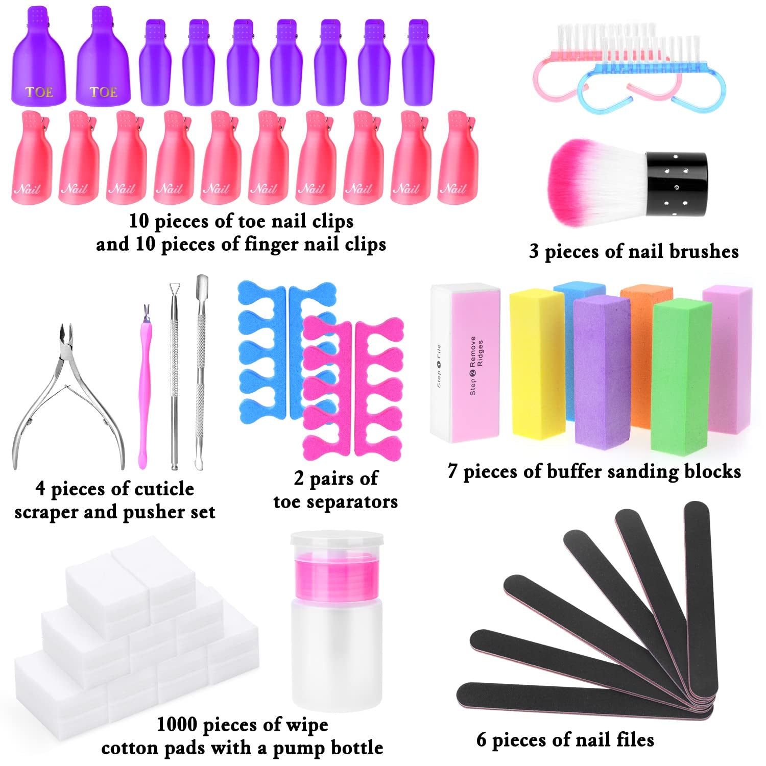 Gel Polish Remover Kit,  1045Pcs Gel Nail Polish Remover Tools with Nail Clips, Nail Wipes, Cuticle Pusher and Cutter, Nail Buffer and Files for Acetone Acrylic Nail Remover
