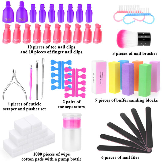 Gel Polish Remover Kit,  1045Pcs Gel Nail Polish Remover Tools with Nail Clips, Nail Wipes, Cuticle Pusher and Cutter, Nail Buffer and Files for Acetone Acrylic Nail Remover