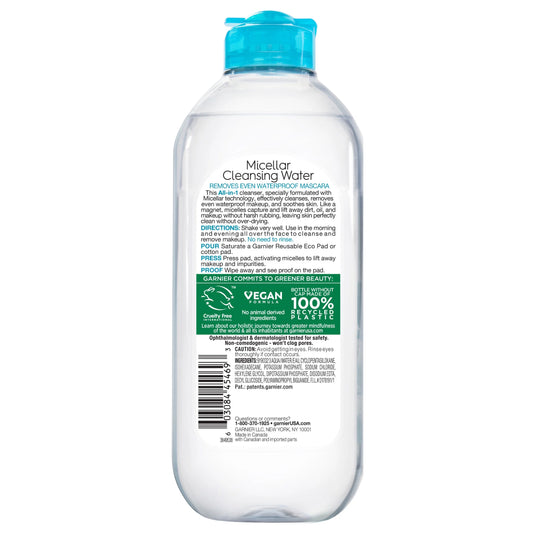 Skinactive Micellar Cleansing Water All in 1 Removes Waterproof Makeup, 13.5 Fl Oz