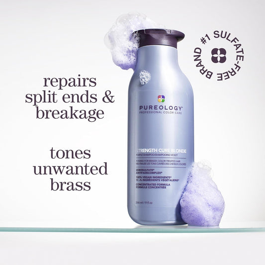 Pureology Strength Cure Blonde Purple Shampoo - for Blonde & Lightened Color-Treated Hair, Tones & Fortifies Brassy Hair, Sulfate-Free & Vegan