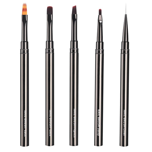 Nail Art Brushes Set-5Pcs Nail Tool for Nail Art U V Gel Nail Brushes, Acrylic Nail Brushes, Liner Brushes, Dotting Tools, Dust Brush, Dual End Drawing Pen, Nail Design Kit for Nail Salon Home Use