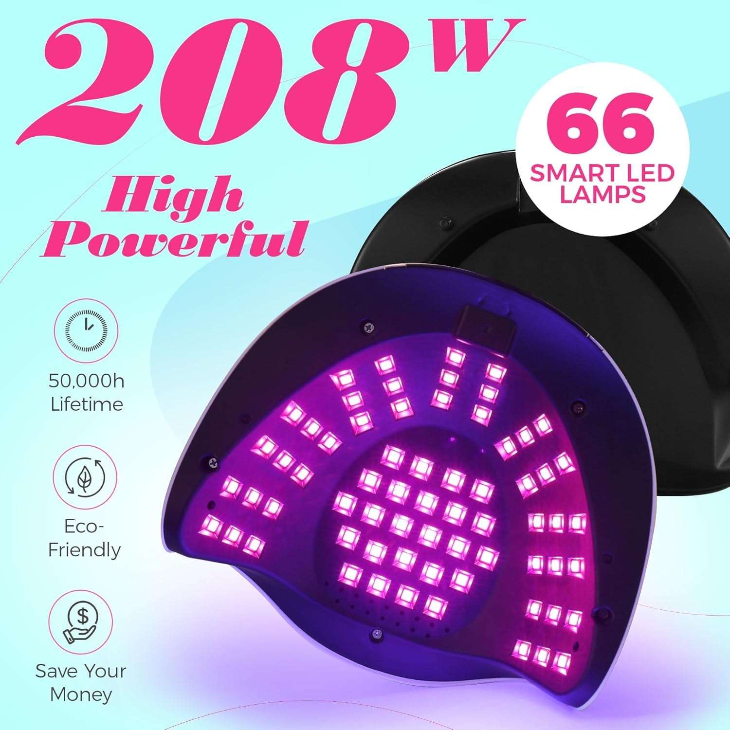 UV Light for Nails - 208W UV LED Nail Lamp with 66 Beads, Professional Nail Dryer for Quick Drying - Lampara Led Para Uñas Profesional