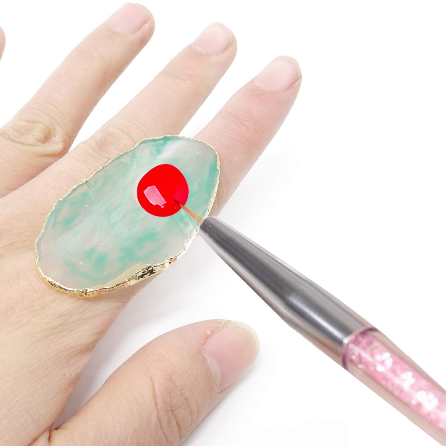 4PCS Resin Marble Nail Art Palette Rings Gel Polish Mixing Trays DIY Color Plates Nail Art Polish Holder with Adjustable Finger Ring for Nail Art