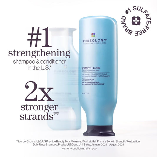 Strength Cure Conditioner - for Damaged or Color-Treated Hair, Reduces Breakage, Strengthens & Softens, with Sulfate-Free Formula, Vegan