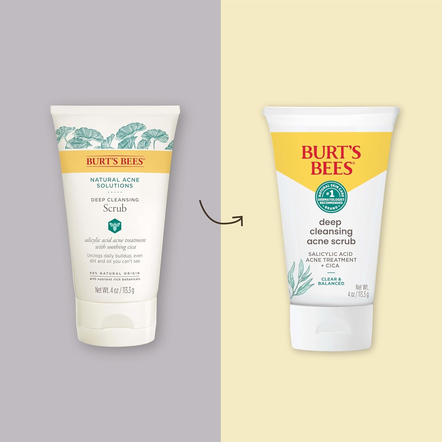 Burt’S Bees Back to School Dorm Essentials, Clear and Balanced Deep Cleansing Acne Scrub, Salicylic Acid Acne Treatment with Cica, Facial Cream Exfoliator Helps Unclog Pores and Reduce Acne, 4 Oz