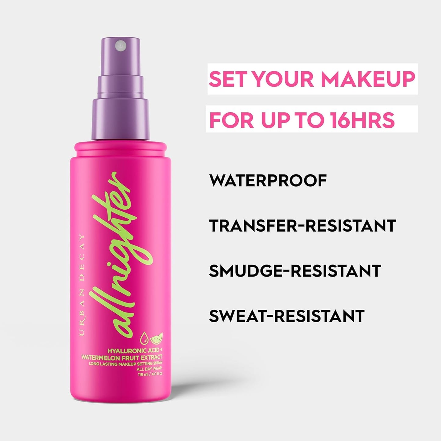 All Nighter Hyaluronic Acid Waterproof Dewy Setting Spray for Face, Hydrated Finish, Long-Lasting, Smudge-Proof & Transfer-Resistant Makeup, Oil-Free